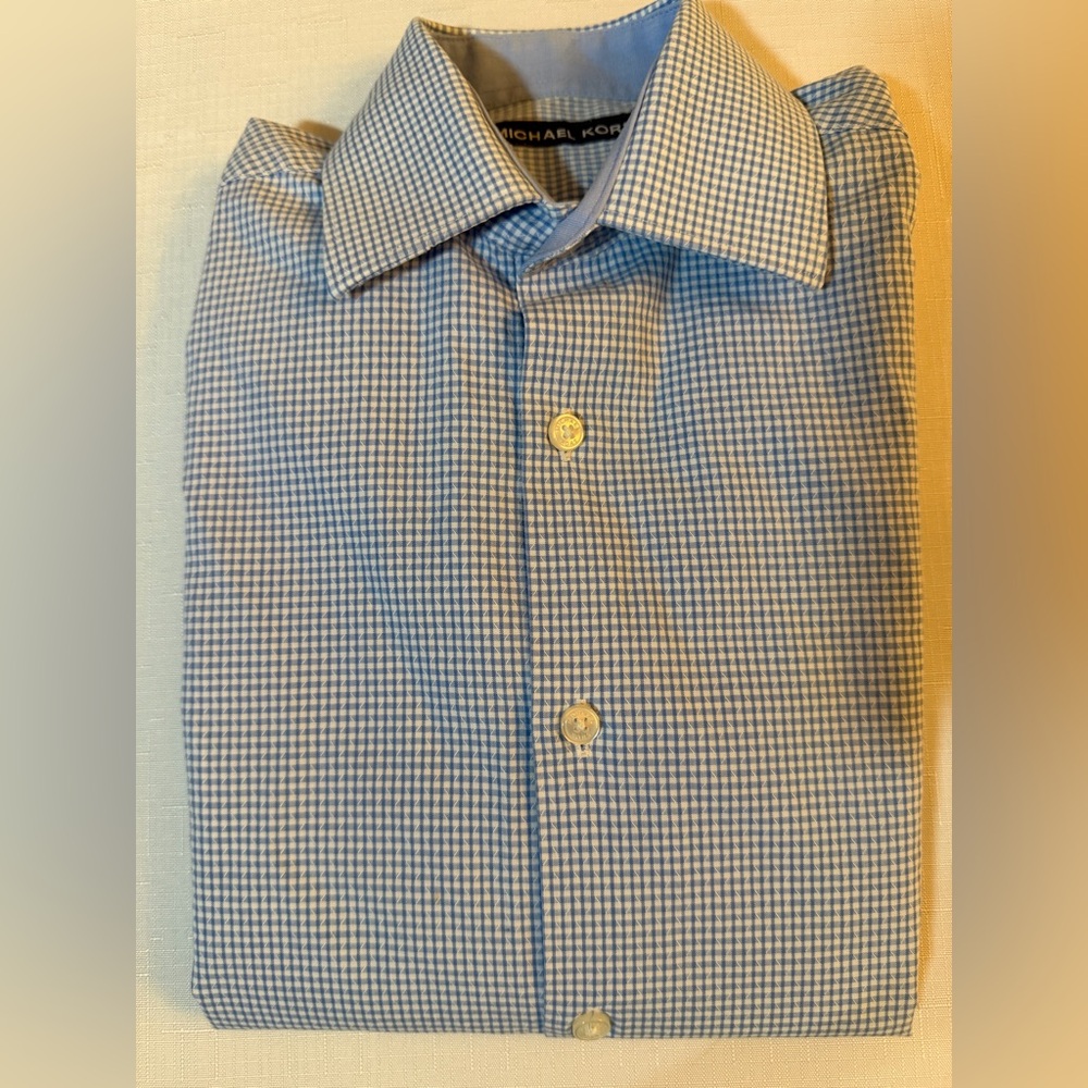 MICHAEL KORS BOYS 8R LIGHT BLUE GINGHAM BUTTON DOWN SHIRT
